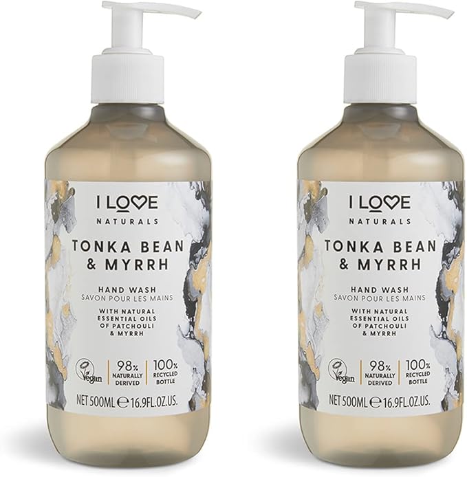 I Love Naturals Tonka Bean Myrrh Hand Wash Natural Oils Of Patchouli Myrrh Gently Removes Impurities Refreshing Cleansing Formula 2 x 500ml - Image 1