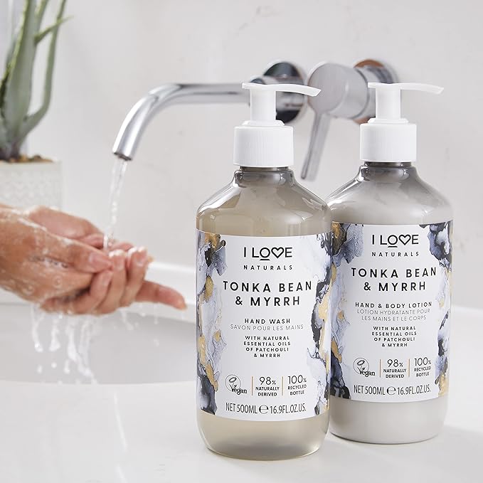 I Love Naturals Tonka Bean Myrrh Hand Wash Natural Oils Of Patchouli Myrrh Gently Removes Impurities Refreshing Cleansing Formula 2 x 500ml - Image 2