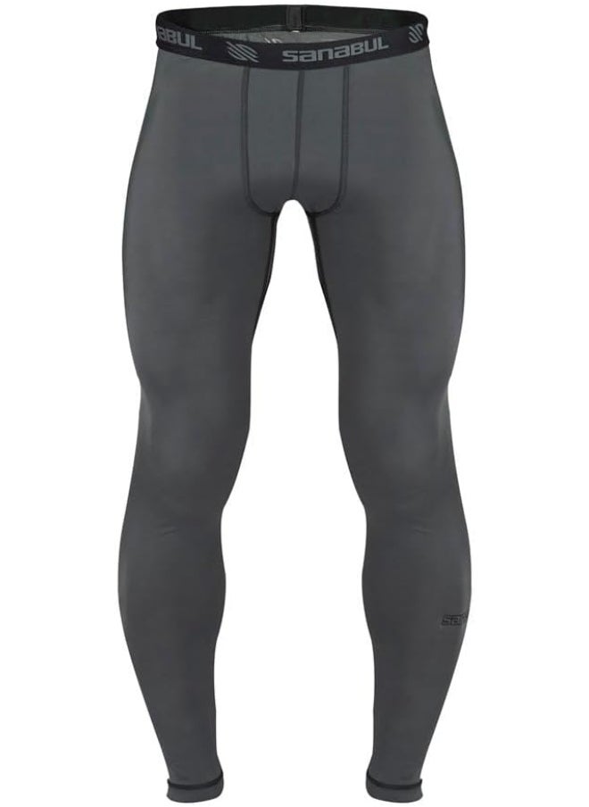 Sanabul  Essential Mens Compression Pants Workout Jiu Jitsu Leggings | Athletic Tights For Men | Running Tights, Sports Gym Leggings | Men'S Sports Compression Pants & Tights | Medium, Steel Gray  - Image 1