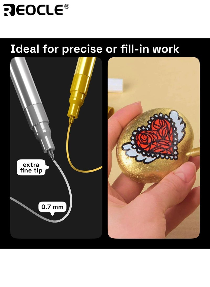 ريوكل مجموعة من 3 أقلام علام معدنية بتأثير حبر لامع - علامات دائمة قائمة على الماء بتطبيق سلس لمشاريع ألبوم القصاصات وفن الأقمشة والتصميم - Image 5