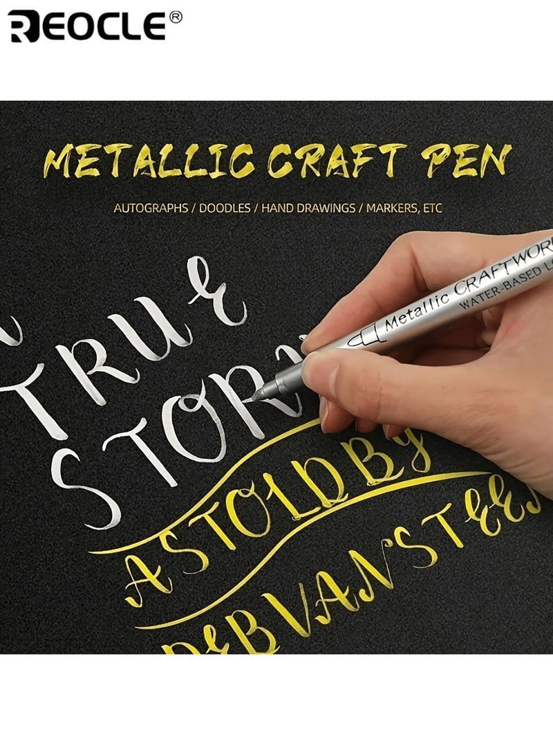 ريوكل مجموعة من 3 أقلام علام معدنية بتأثير حبر لامع - علامات دائمة قائمة على الماء بتطبيق سلس لمشاريع ألبوم القصاصات وفن الأقمشة والتصميم - Image 3