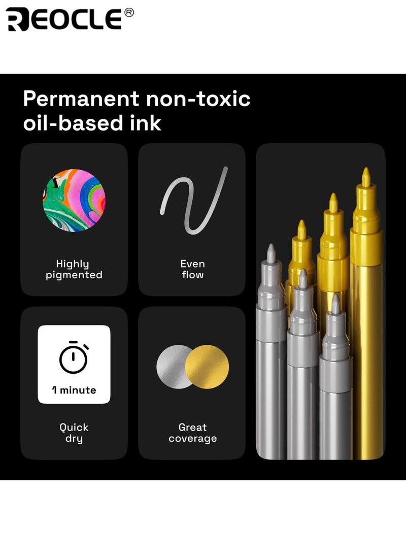 ريوكل مجموعة من 3 أقلام علام معدنية بتأثير حبر لامع - علامات دائمة قائمة على الماء بتطبيق سلس لمشاريع ألبوم القصاصات وفن الأقمشة والتصميم - Image 4