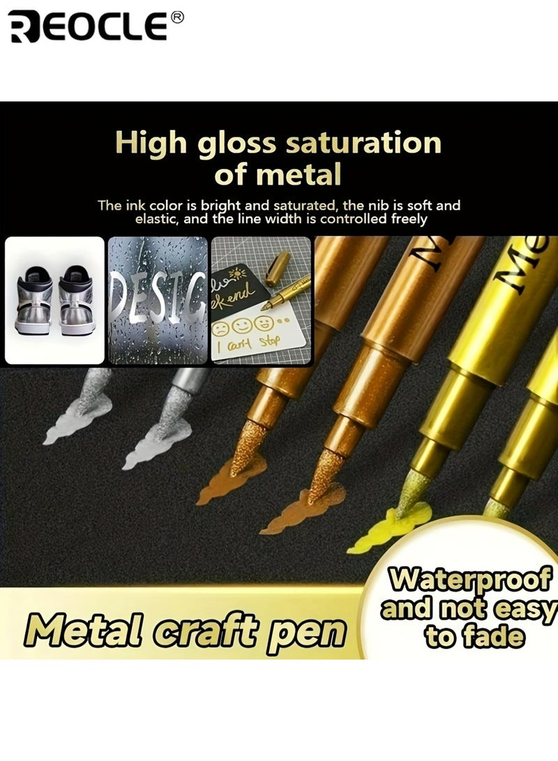 ريوكل مجموعة من 3 أقلام علام معدنية بتأثير حبر لامع - علامات دائمة قائمة على الماء بتطبيق سلس لمشاريع ألبوم القصاصات وفن الأقمشة والتصميم - Image 2