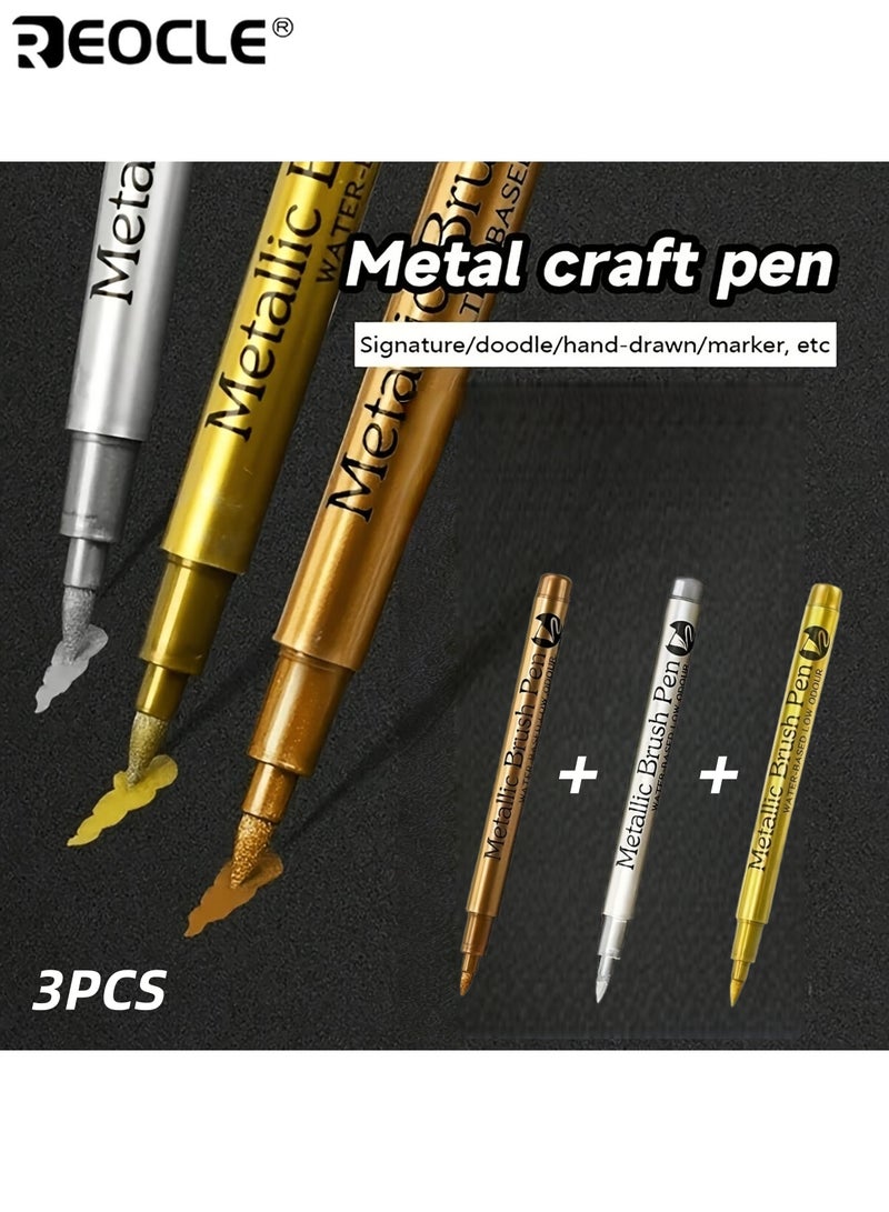 ريوكل مجموعة من 3 أقلام علام معدنية بتأثير حبر لامع - علامات دائمة قائمة على الماء بتطبيق سلس لمشاريع ألبوم القصاصات وفن الأقمشة والتصميم - Image 1