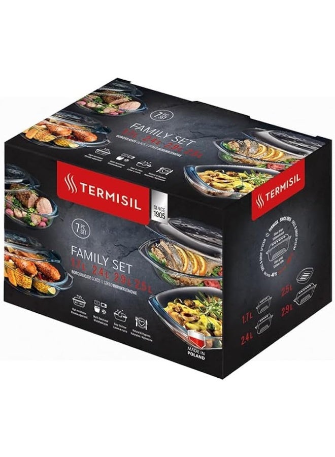 ترميسيل طقم أواني طهي زجاجية حرارية مكون من 7 قطع 1 7 لتر 2 4 لتر 2 9 طبق فرن مستطيل - Image 1