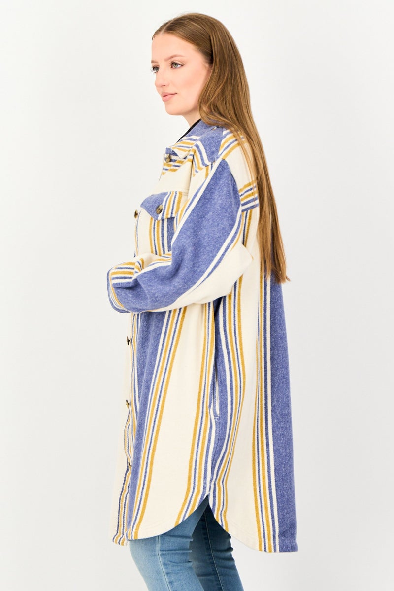 Aerie Women Stripe Long Shacket, Multicolor - Image 2