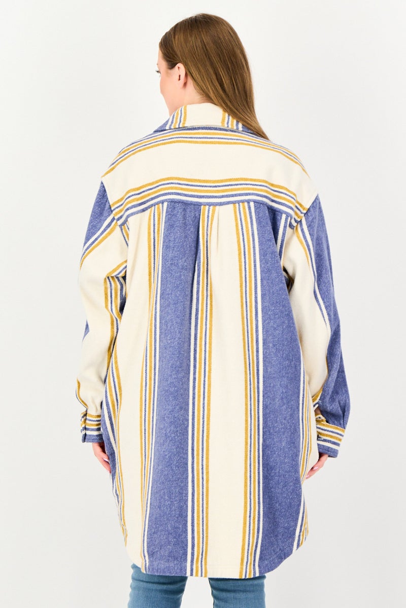 Aerie Women Stripe Long Shacket, Multicolor - Image 3