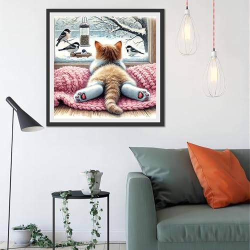 JAKI Cat Diamond Painting Kits for Adults Beginners-Animal Diamond Art Kit for Adults,5D DIY Gem Art Kits for Gift Home Wall Decor(14x14inch) - Image 3