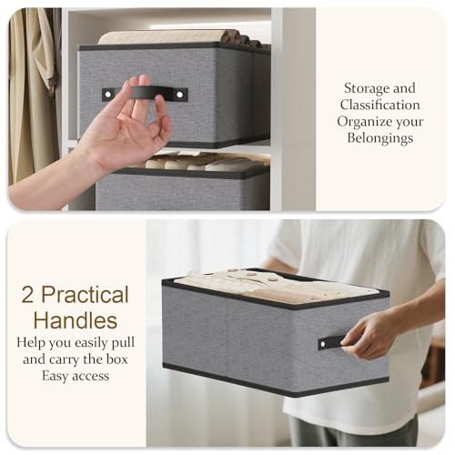 YheenLf Clothing Storage Bins,16.1 × 9.8 × 6.5 inches Closet Bin with Handles, Foldable Cubes, Fabric Containers for Organizing Shelves, Gray, Large, 6 Pack - Image 5