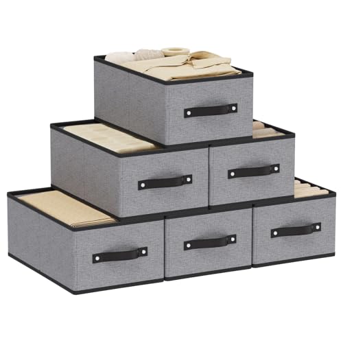 YheenLf Clothing Storage Bins,16.1 × 9.8 × 6.5 inches Closet Bin with Handles, Foldable Cubes, Fabric Containers for Organizing Shelves, Gray, Large, 6 Pack - Image 1