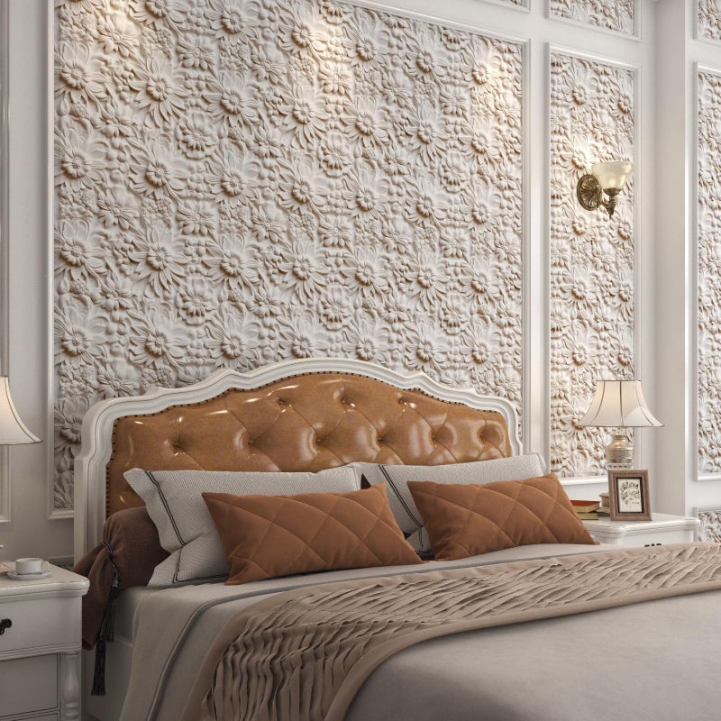 HelloWall 17.5"Ã—317" Peel and Stick Wallpaper Floral Embossed Wallpaper for Bedroom Faux 3D Embossed Floral Wall Paper Mural Removable Self Adhesive Contact Paper for Countertops Living Room Bathroom - Image 2