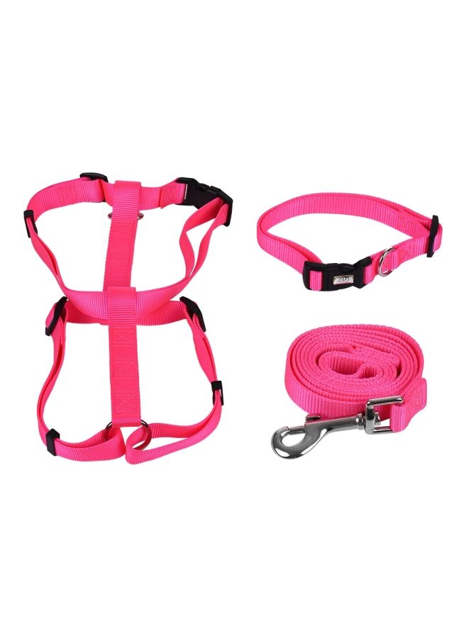 NIBEMINENT 3-Piece Adjustable Collar, Harness And Leash Set Pink/Black - Image 1
