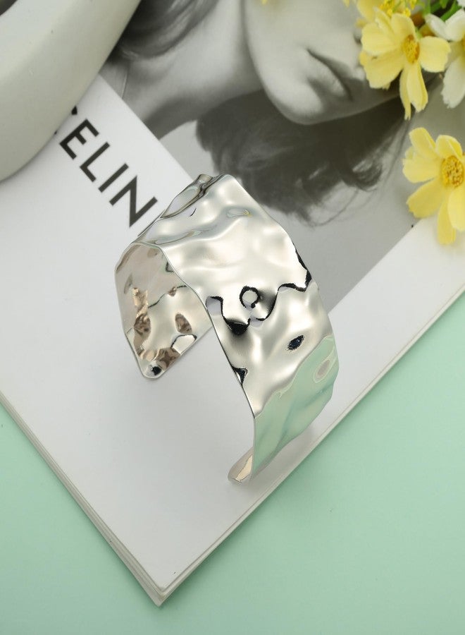 ليلي آند وايت أساور فضية سميكة من LILIE&WHITE للنساء، سوار مطروق، سوار عريض قابل للتعديل - Image 4