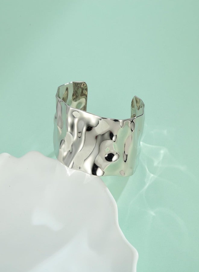 ليلي آند وايت أساور فضية سميكة من LILIE&WHITE للنساء، سوار مطروق، سوار عريض قابل للتعديل - Image 5