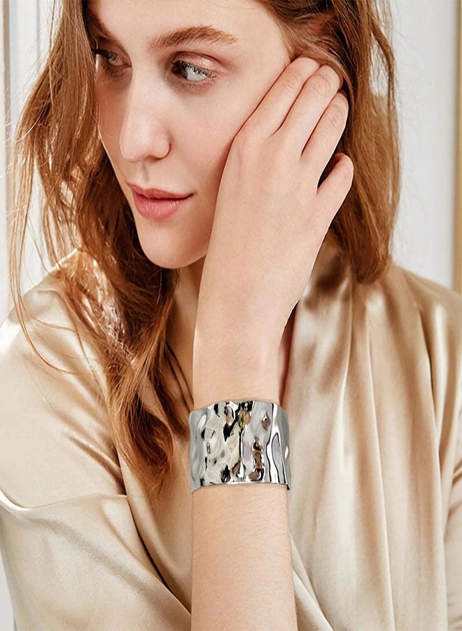 ليلي آند وايت أساور فضية سميكة من LILIE&WHITE للنساء، سوار مطروق، سوار عريض قابل للتعديل - Image 3