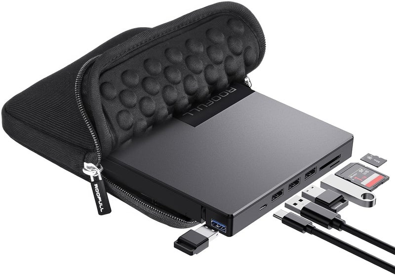 ROOFULL External CD DVD Drive for Laptop 8-in-1 USB 3.0 & USB-C DVD Player CD-ROM/RW Disc Reader Writer Burner with Carrying Case & SD Card Slots + USB Ports for Mac PC MacBook Windows 11/10 Computer - Image 1