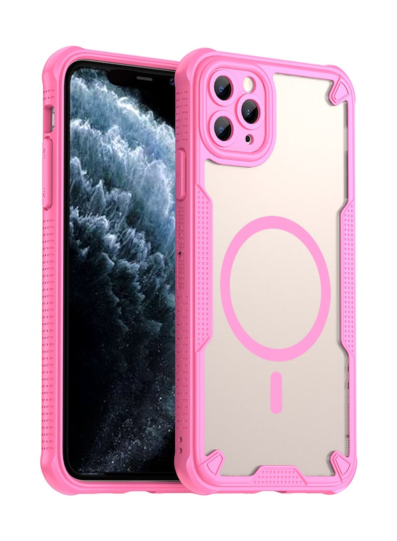 Cover For iPhone 11 Pro Armor Glaze MagSafe Magnetic Phone Case Raised edges around the screen and camera lens help prevent scratches - Pink - Image 1