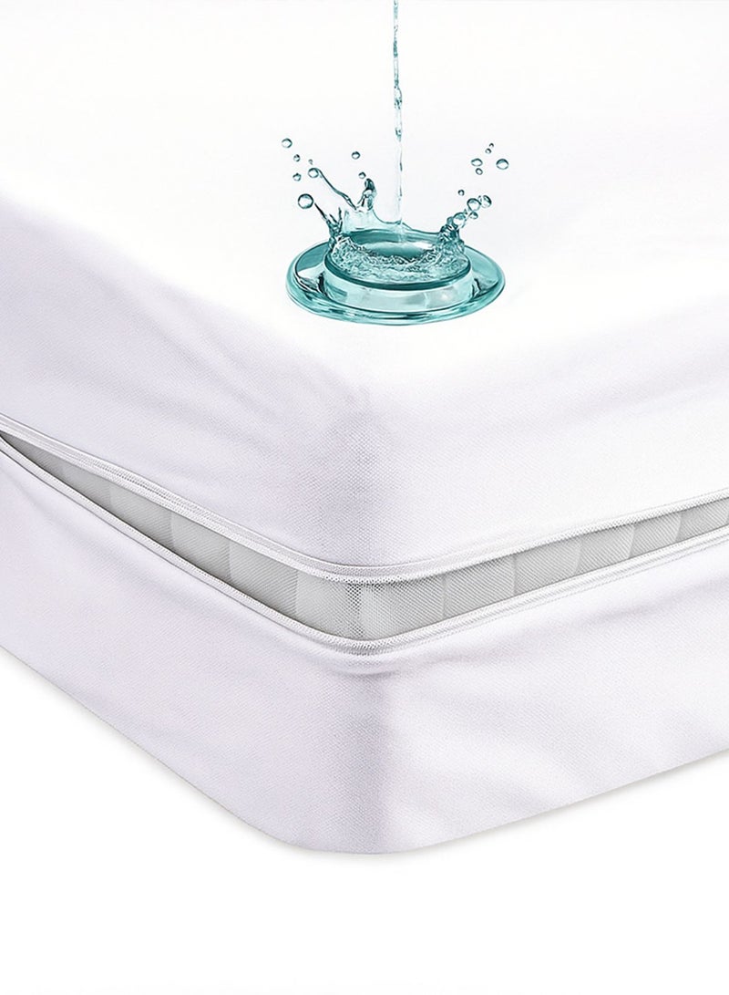 هوتيل لينين كلوب غطاء مرتبة فندق لينين كلوب (غطاء مرتبة) - قطعة واحدة مقاومة للماء بسحاب قفل من الألياف الدقيقة 110 جرام لكل متر مربع قماش ناعم للغاية، حجم سوبر كينج 200 × 200 + 30 سم - Image 2