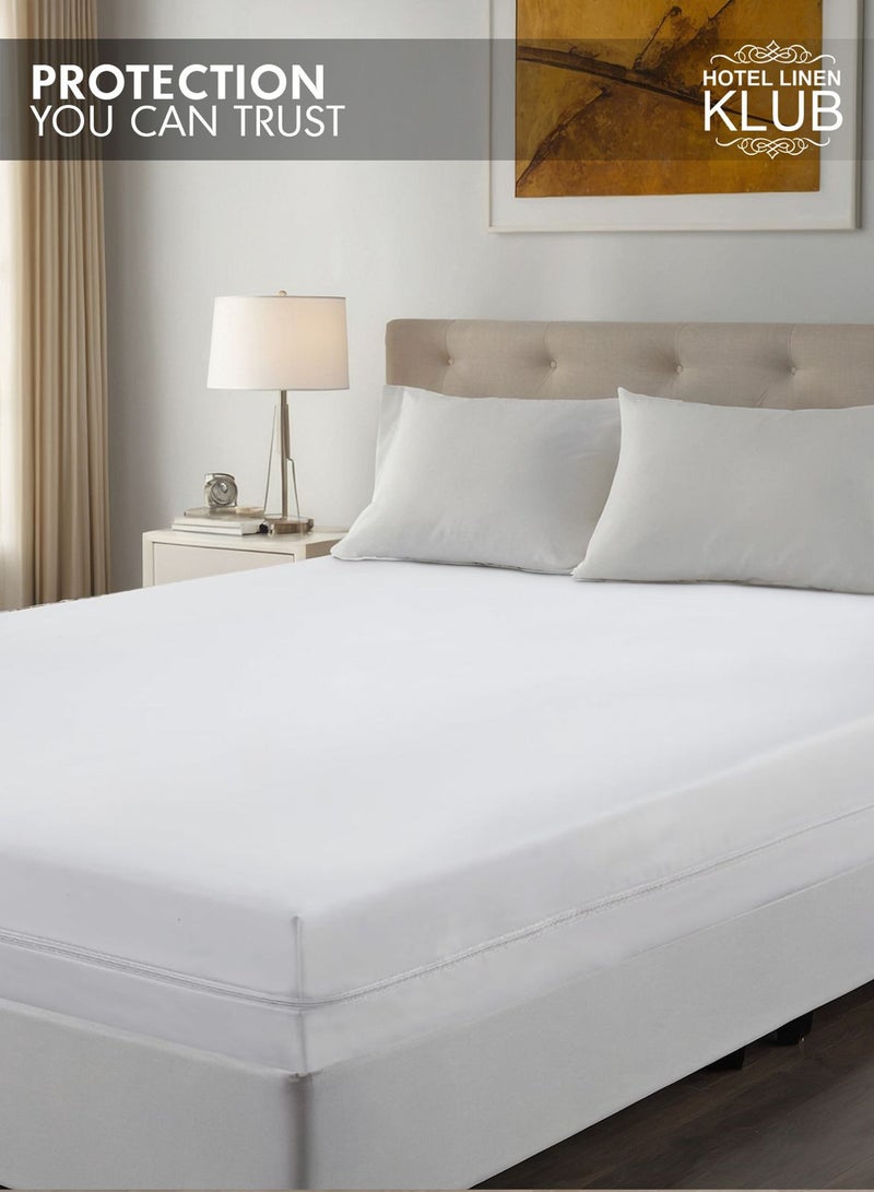 هوتيل لينين كلوب غطاء مرتبة فندق لينين كلوب (غطاء مرتبة) - قطعة واحدة مقاومة للماء بسحاب قفل من الألياف الدقيقة 110 جرام لكل متر مربع قماش ناعم للغاية، حجم سوبر كينج 200 × 200 + 30 سم - Image 4