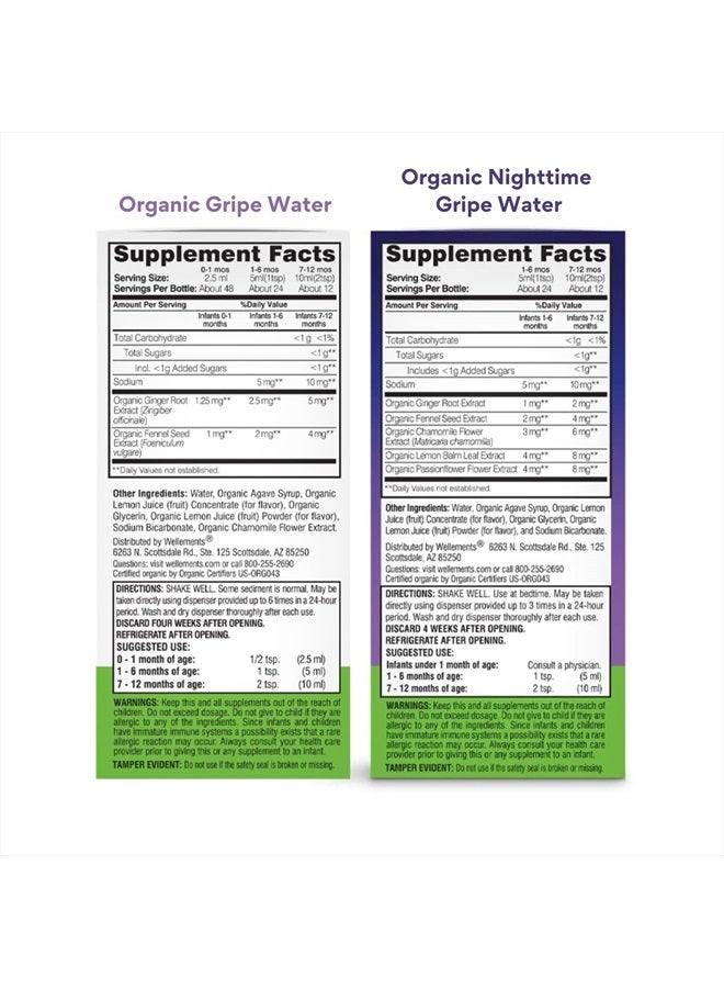 Wellements Organic Baby Gripe Water Day & Night Combo Pack | Relief for Occasional Upset Bellies from Baby Gas, Colic, Hiccups & Fussiness, Gentle*, USDA Certified Organic | Pack of 2, 4 Fl Oz - Image 2