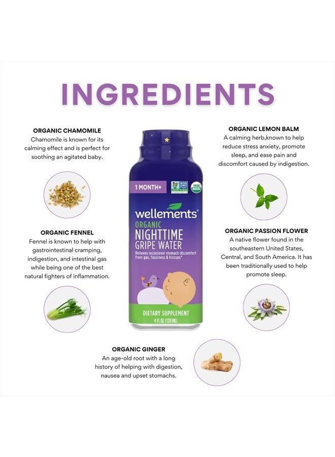 Wellements Organic Baby Gripe Water Day & Night Combo Pack | Relief for Occasional Upset Bellies from Baby Gas, Colic, Hiccups & Fussiness, Gentle*, USDA Certified Organic | Pack of 2, 4 Fl Oz - Image 4