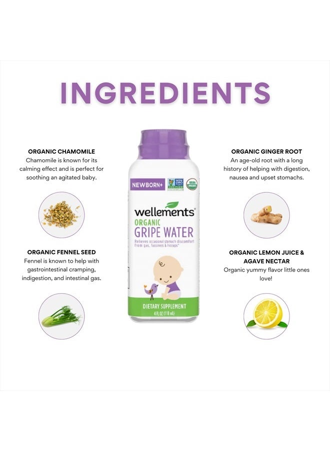 Wellements Organic Baby Gripe Water Day & Night Combo Pack | Relief for Occasional Upset Bellies from Baby Gas, Colic, Hiccups & Fussiness, Gentle*, USDA Certified Organic | Pack of 2, 4 Fl Oz - Image 3