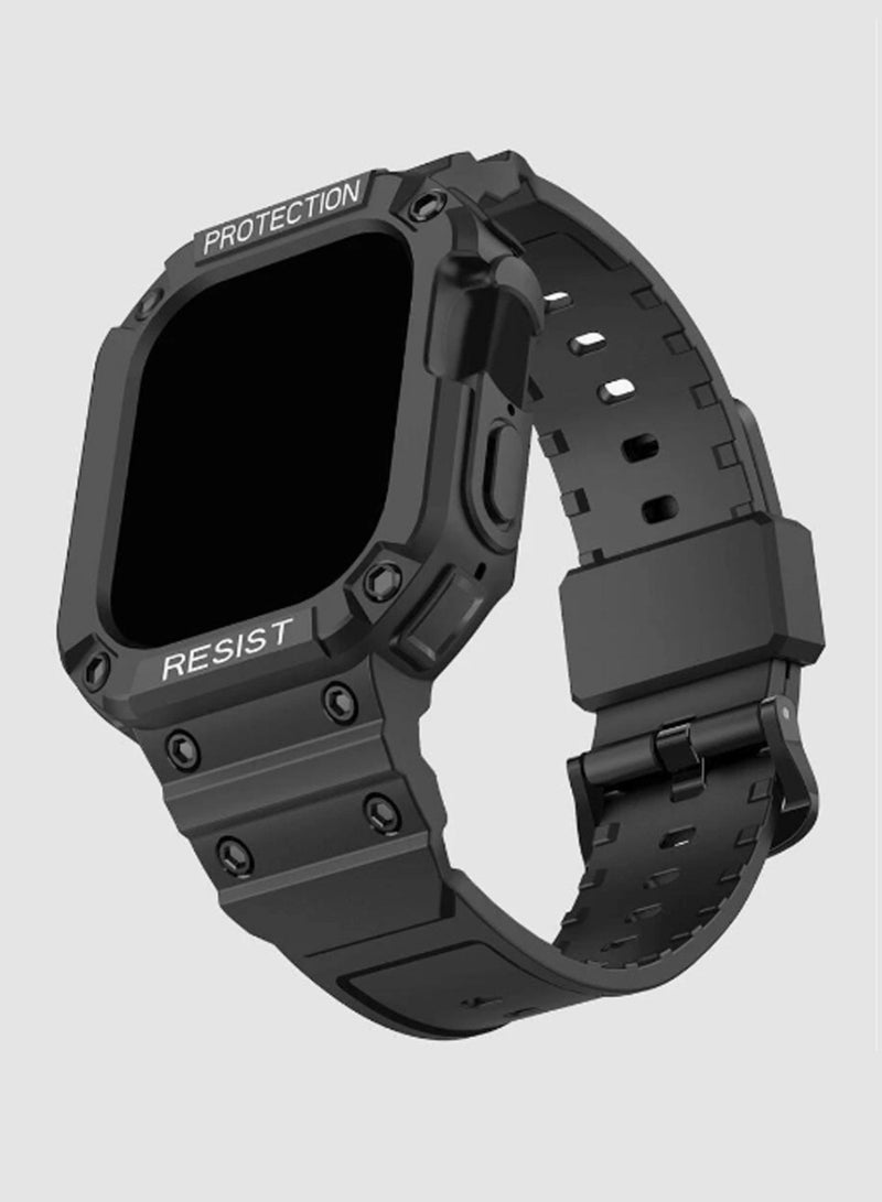 Techie Stylish Silicone Rugged Armor Watch Band Strap Case for Apple Watch 42mm 44mm 45mm 49mm Compatible with Ultra 1,2 Series 9,8,7,6,5,SE,3,2,1 – Black - Image 2