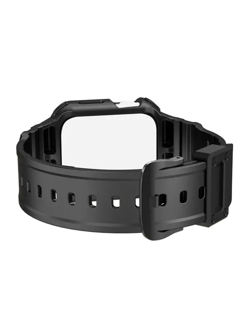 Techie Stylish Silicone Rugged Armor Watch Band Strap Case for Apple Watch 42mm 44mm 45mm 49mm Compatible with Ultra 1,2 Series 9,8,7,6,5,SE,3,2,1 – Black - Image 3