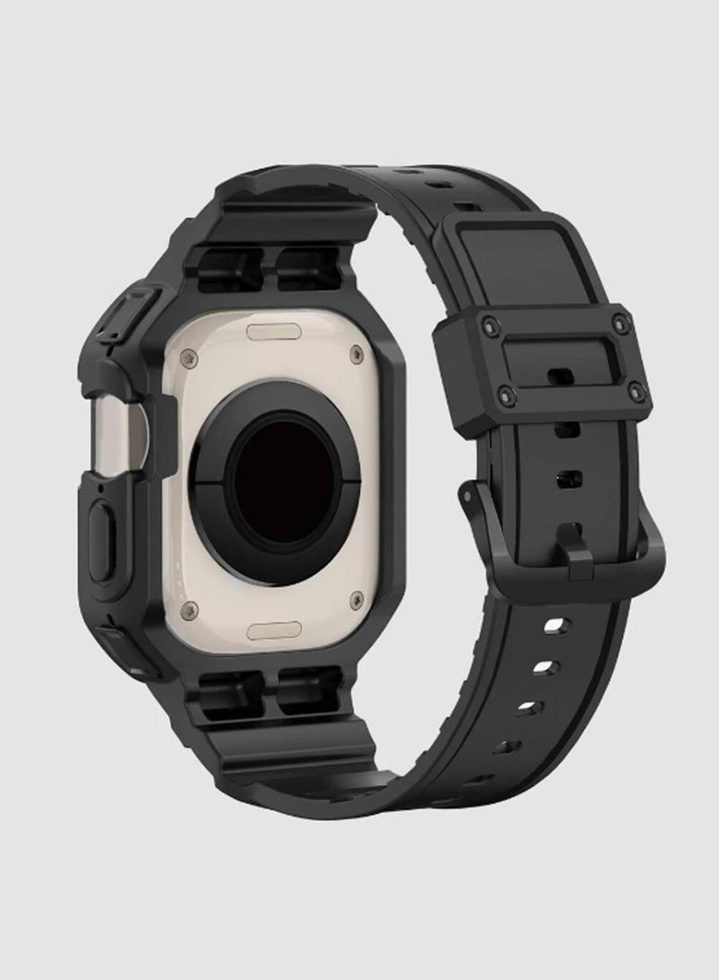 Techie Stylish Silicone Rugged Armor Watch Band Strap Case for Apple Watch 42mm 44mm 45mm 49mm Compatible with Ultra 1,2 Series 9,8,7,6,5,SE,3,2,1 – Black - Image 4