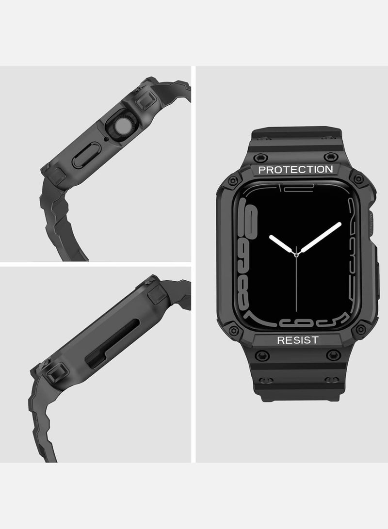 Techie Stylish Silicone Rugged Armor Watch Band Strap Case for Apple Watch 42mm 44mm 45mm 49mm Compatible with Ultra 1,2 Series 9,8,7,6,5,SE,3,2,1 – Black - Image 5