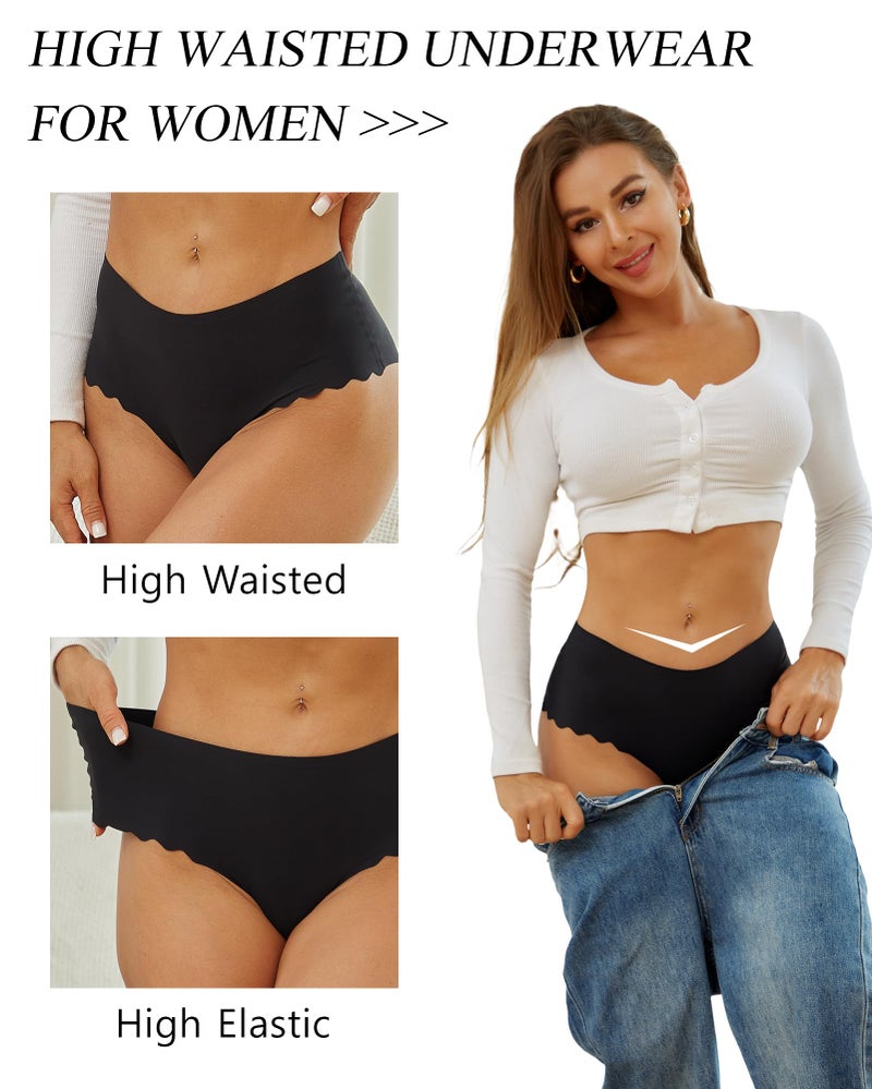 Sth Big High Waisted Seamless Underwear for Women No Show Panties Cheeky Scalloped Edge Bikini Breathable Briefs 6 Pack, Large - Image 3