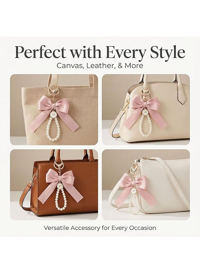 2pcs الوردي قوس سلاسل المفاتيح للمرأة, الوردي الساتين معصم قلادة المفاتيح, مفاتيح السيارة قلادة اللؤلؤ, قوس سلاسل المفاتيح لحفظة, حقيبة اليد, حقيبة الظهر, هدية مثالية للبنات, الوردي - Image 3