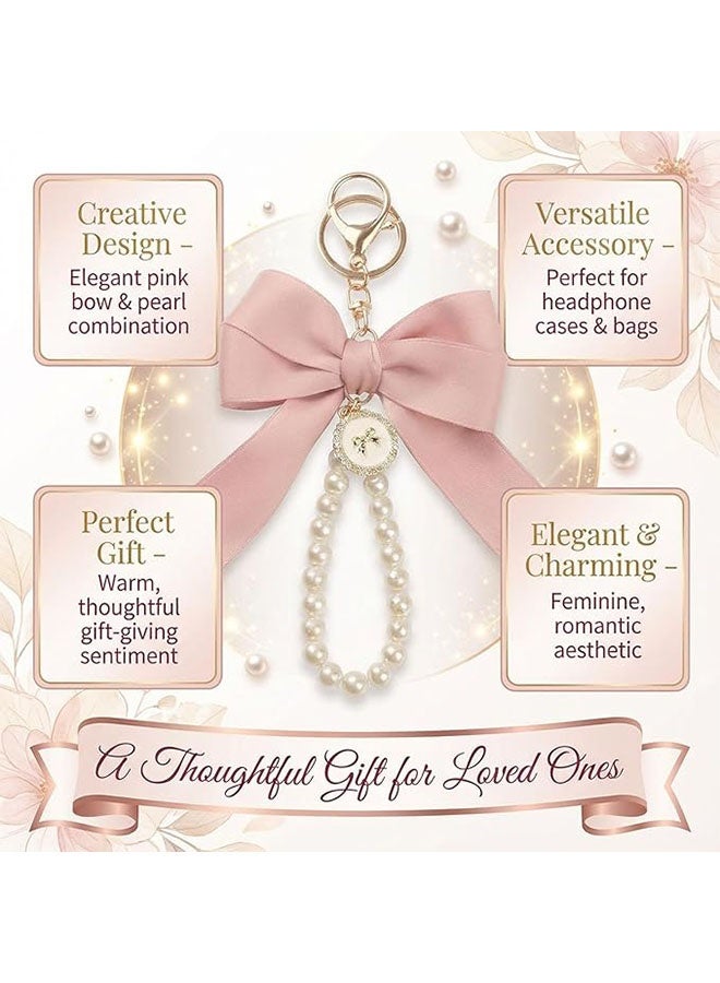 2pcs الوردي قوس سلاسل المفاتيح للمرأة, الوردي الساتين معصم قلادة المفاتيح, مفاتيح السيارة قلادة اللؤلؤ, قوس سلاسل المفاتيح لحفظة, حقيبة اليد, حقيبة الظهر, هدية مثالية للبنات, الوردي - Image 2