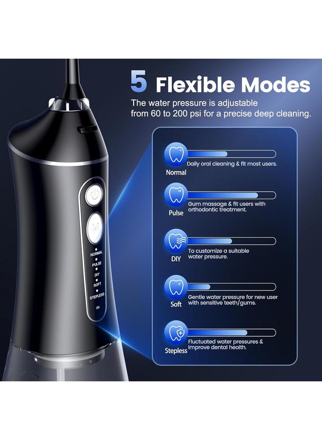 Water Flosser for Teeth Cleaning and Flossing, 5 Modes Rechargeable Cordless Oral Irrigator 320ml Water Tank Teeth Cleaner, IPX7 Waterproof Portable Electric Dentel Flossers for Home and Travel,Black - Image 3