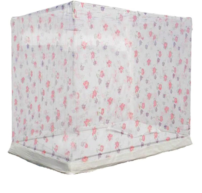 Ans Mosquito Net for Bed Floral with Cotton Border Free Air Flow (White, 7 x 7 ft King Size Bed) - Image 1