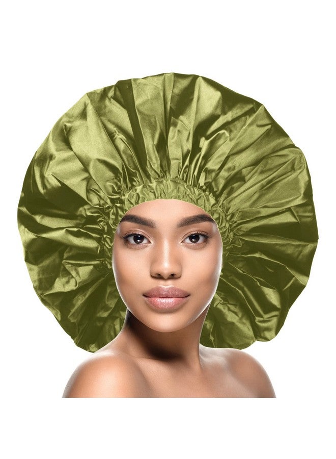 Donna Jumbo Satin Shower & Conditioning Cap 1Pc For Women Curly Hair Roller Sets Crochet Hairstyles Elastic Band Waterproof Shower Cap Jumbo Sage Color - Image 1