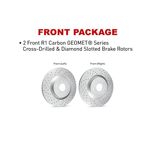 R1 Concepts Front Brake Rotor Kit |Brake Rotors| Brake Disc |Drilled and Slotted|fits 2018-2022 Genesis G70; Kia Stinger - Image 3