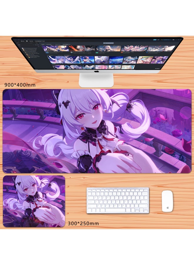 Generic No Overlock Honkai Impact 3 Mouse Pad Extra Large Animation Kiana Dem Lisa Alicia Two-Dimensional Notebook-Color:60x30cm Thickness 3mm-Pattern:Purple Red With Each Other Under The Moon  - Image 1