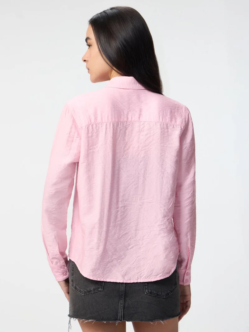 The Souled Store  The Souled Store Natureverse: Textured Women and Girls Full Sleeves Spread Collar Light Pink Embroidered Viscose Nylon Oversized Fit Lightweight Winter-Ready Shirt  | Best Price UAE