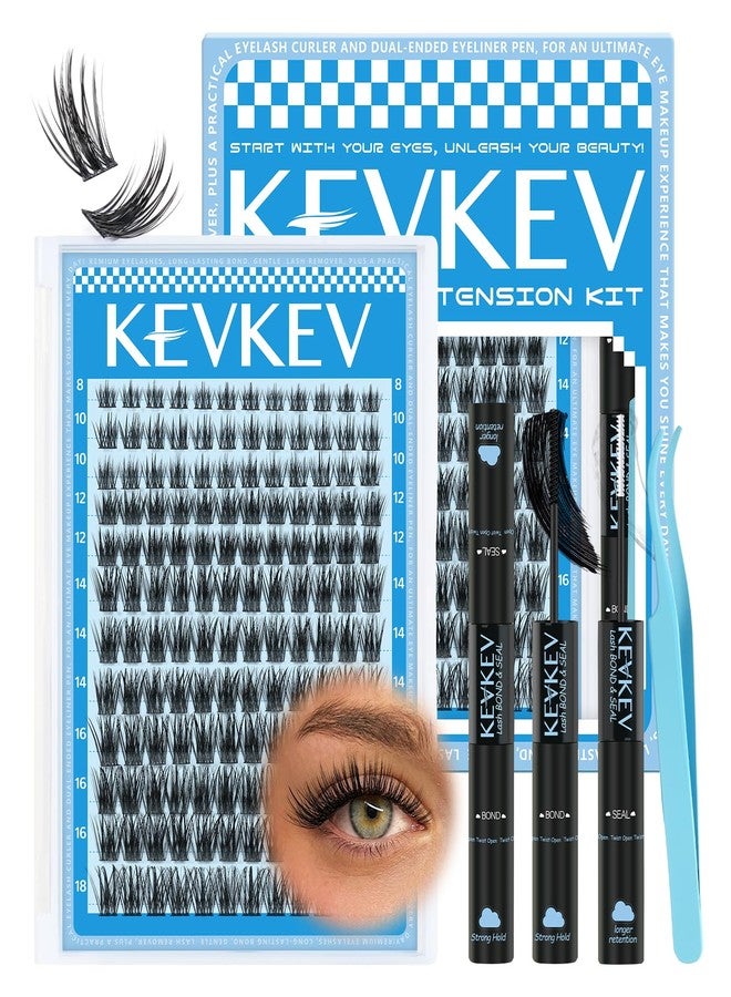 KEVKEV Lash Clusters Kit 144pcs Lashes Clusters 8-18mm Lash Extension Kit Thin Band Eyelash Extension Kit Lash Clusters with Lash Bond and Seal Lash Tweezers DIY Lash At Home(Kit-K01) - Image 1