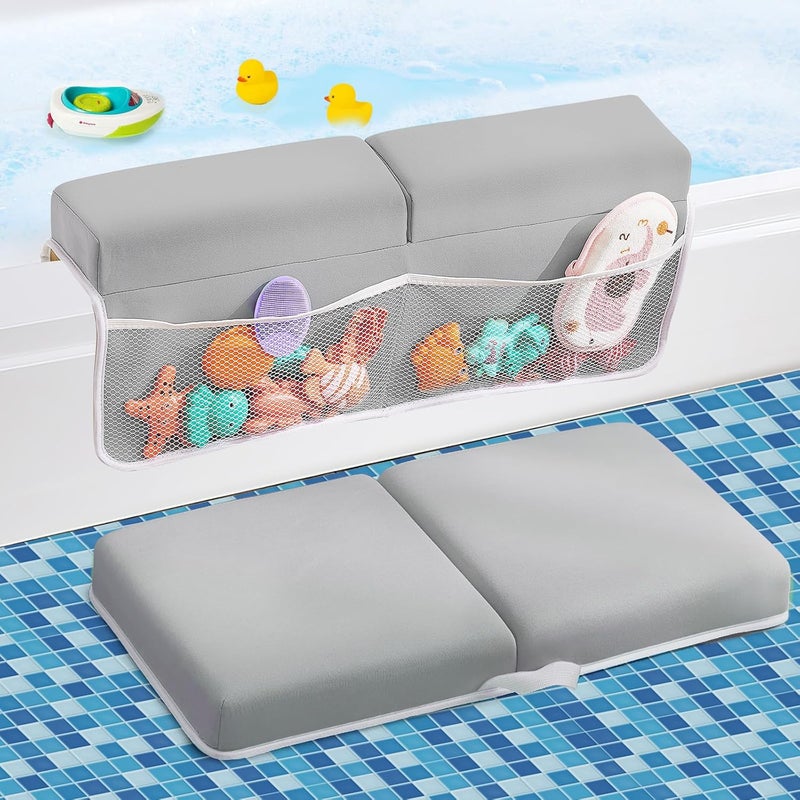 ILPEOD Bath Kneeler and Elbow Rest Pad Set, Thick Soft Quick Dry Bathtub Mat for Baby Bathing Time, Memory Foam With Toys Organizer, Gifts for Parents, Grey - Image 1