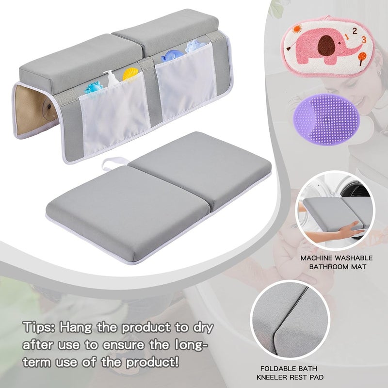 ILPEOD Bath Kneeler and Elbow Rest Pad Set, Thick Soft Quick Dry Bathtub Mat for Baby Bathing Time, Memory Foam With Toys Organizer, Gifts for Parents, Grey - Image 2