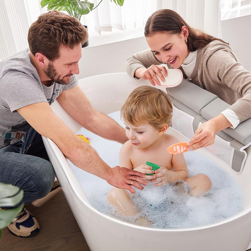 ILPEOD Bath Kneeler and Elbow Rest Pad Set, Thick Soft Quick Dry Bathtub Mat for Baby Bathing Time, Memory Foam With Toys Organizer, Gifts for Parents, Grey - Image 3