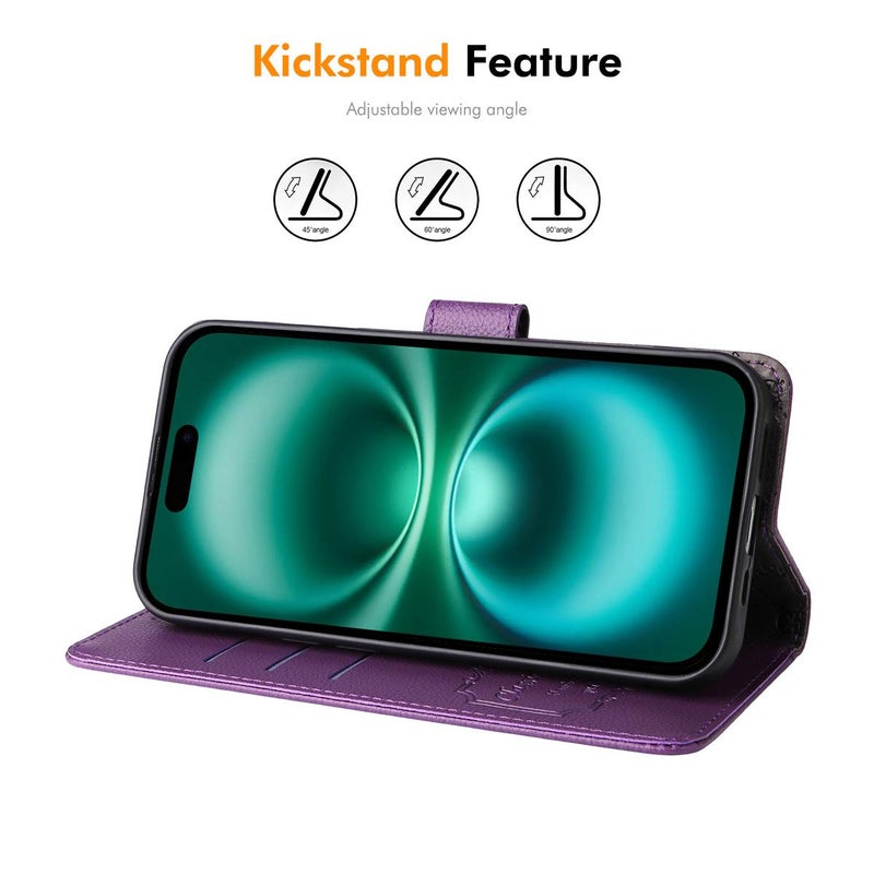 إنكاي جراب هاتف جلدي بمسند خلفي لهاتف iPhone 17 Pro مزود بخاصية حجب RFID وملمس الليتشي (أرجواني) - Image 4