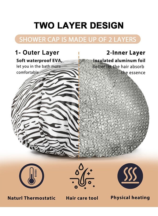 Peachjoy Heat Cap For Deep Conditioning, 2 Pieces Conditioning Cap Made Of Aluminum Foil For Home And Salon Use, Hair Dyeing And Hot Oil Treatment Tools (Black white stripes)  - Image 5