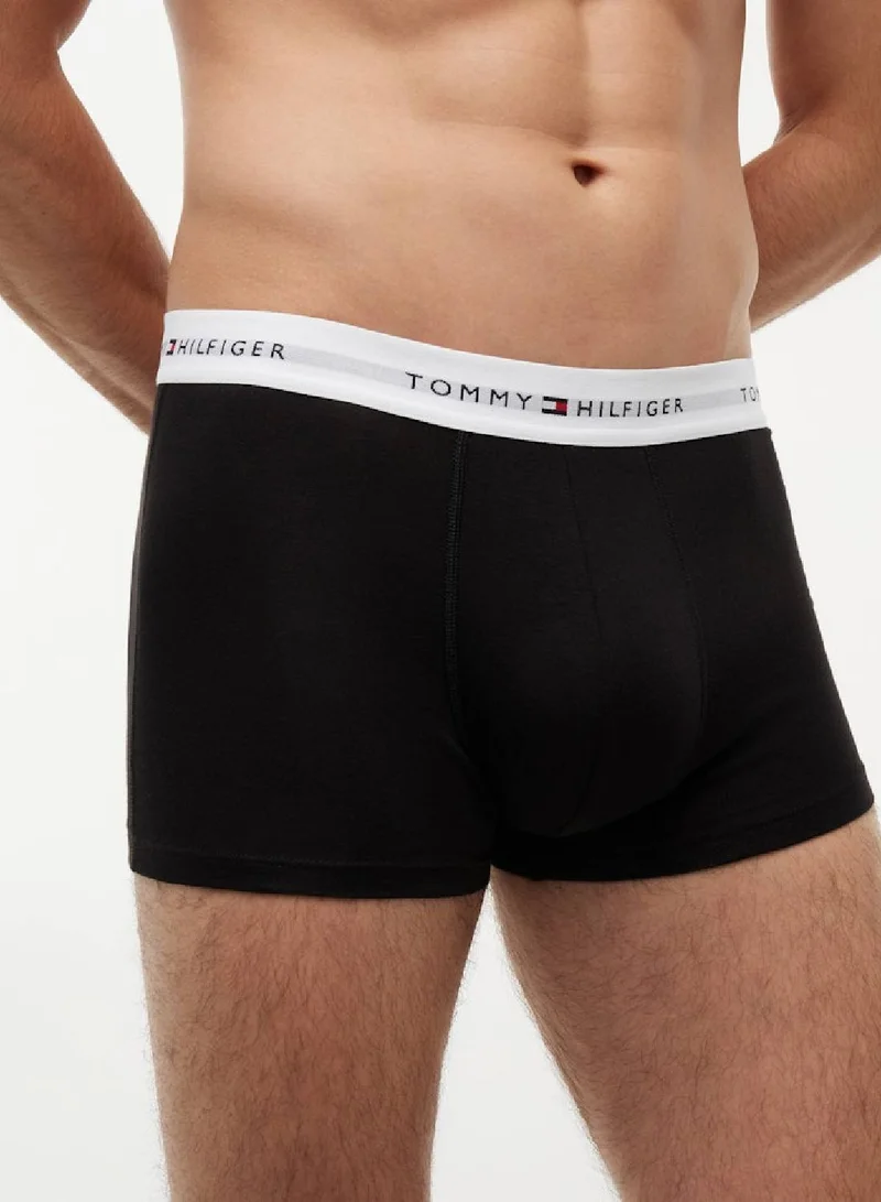 TOMMY HILFIGER Black/Black/Black 3-Pack Signature Repeat Logo Waistband Trunks for Men | Best Price UAE