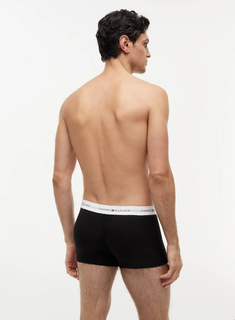 TOMMY HILFIGER Black/Black/Black 3-Pack Signature Repeat Logo Waistband Trunks for Men | Best Price UAE