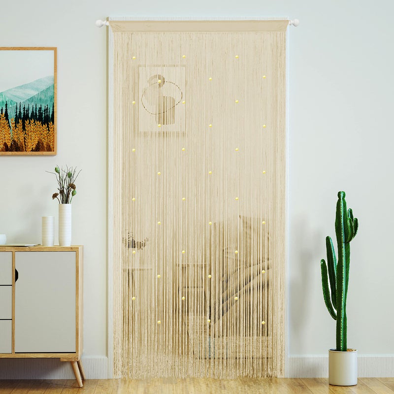 YaoYue Beaded Curtain Door String Curtains for Doorway Tassels Beads Hanging Fringe Hippie Room Divider Window Hallway Entrance Wall Closet Bedroom Privacy Decor (39?79in/100?200cm  Champagne) - Image 4