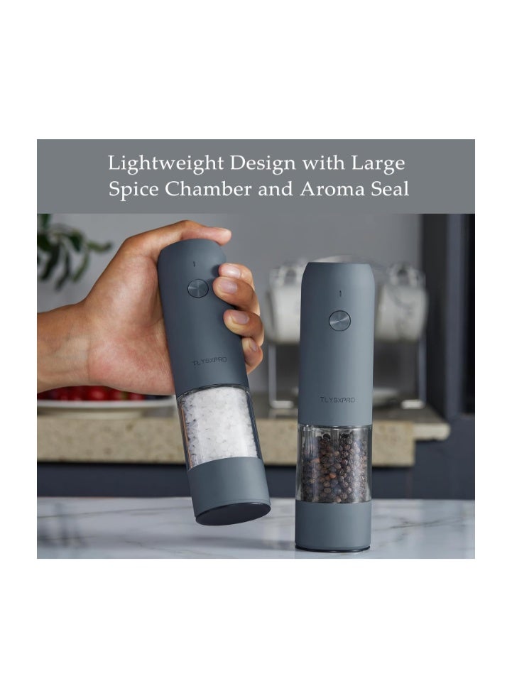 TLYSXPRO Electric Salt and Pepper Grinder Set with USB Rechargeable, Automatic One Hand Operation with Adjustable Coarseness, Pepper Mill Grinder Refillable with LED Light (2 Packs) - Image 4