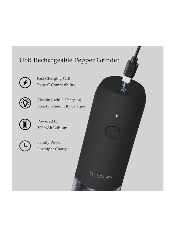 TLYSXPRO Electric Salt and Pepper Grinder Set with USB Rechargeable, Automatic One Hand Operation with Adjustable Coarseness, Pepper Mill Grinder Refillable with LED Light (2 Packs) - Image 5